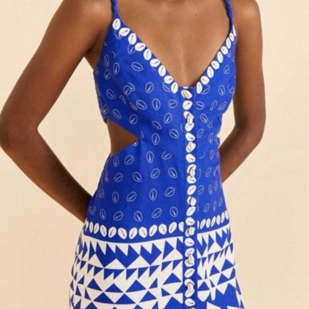 Farm Rio NWT Mixed Ondina Blue Midi Cut Out Dress, Small